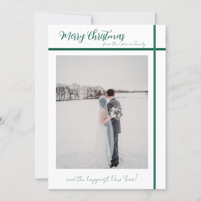 Customizable Green and White Christmas Card (Front)