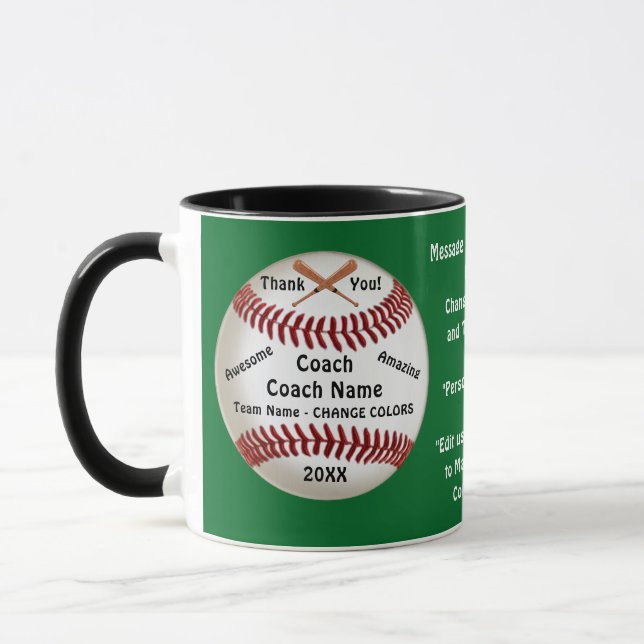 Customizable Green, Baseball Coach Thank You Mug, Mug (Left)