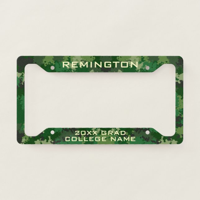 Customizable Green Camouflage Cool Camo Graduation License Plate Frame (Front)
