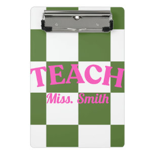 Customizable Green Checkered Teacher Clipboard 