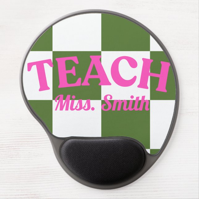 Customizable Green Checkered Teacher Clipboard  Gel Mouse Pad (Front)