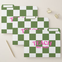 Customizable Green Checkered Teacher File Folders