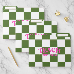 Customizable Green Checkered Teacher File Folders