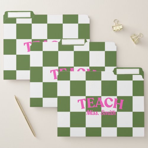 Customizable Green Checkered Teacher File Folders