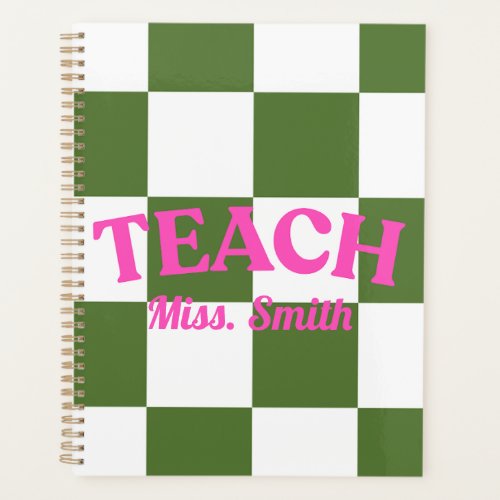 Customizable Green Checkered Teacher Planner