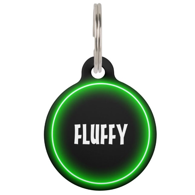 Customizable green neon pet ID tag (Front)