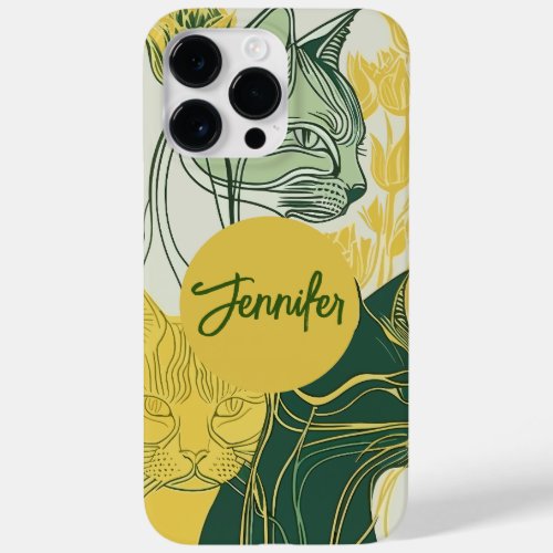Customizable Green Print with Boho Style Cats Case_Mate iPhone 14 Pro Max Case