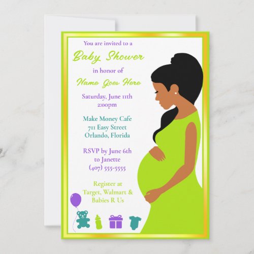 Customizable Green Purple  Pregnant Downloadable Invitation