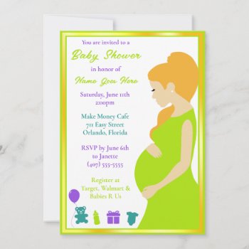Customizable Green Purple | Pregnant Downloadable Invitation by WhizCreations at Zazzle