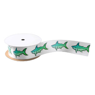 Customizable Green Sharks Satin Ribbon