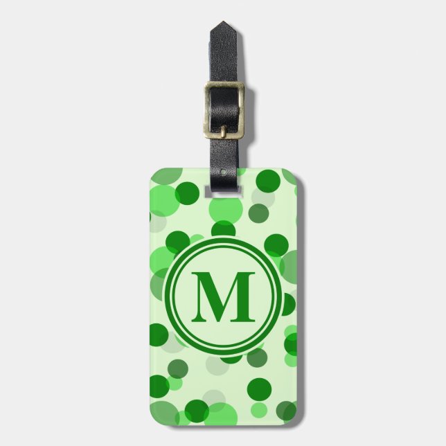 Customizable Green Spots Monogram Luggage Tag (Front Vertical)