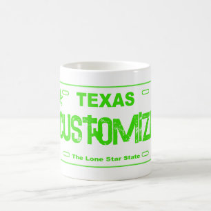 Customizable green Texas license plate mug