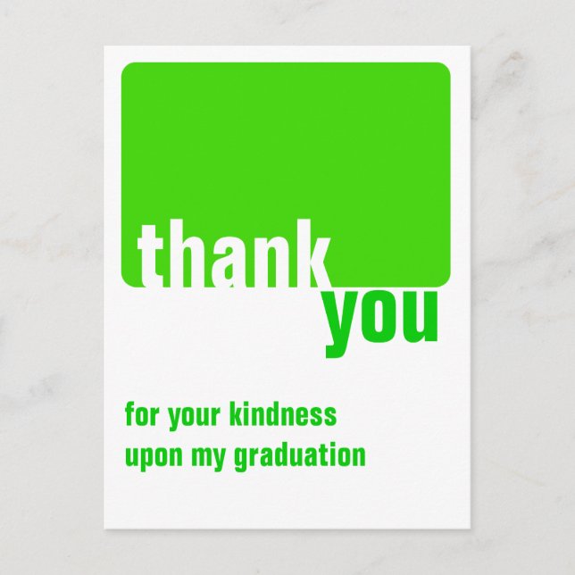 Customizable Green - Thank you  - Graduation Postcard (Front)