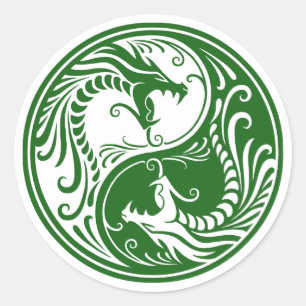 Customizable Green Yin Yang Dragons Classic Round Sticker