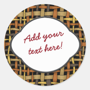 Customizable Greeting on Natural Colors Burlap Classic Round Sticker
