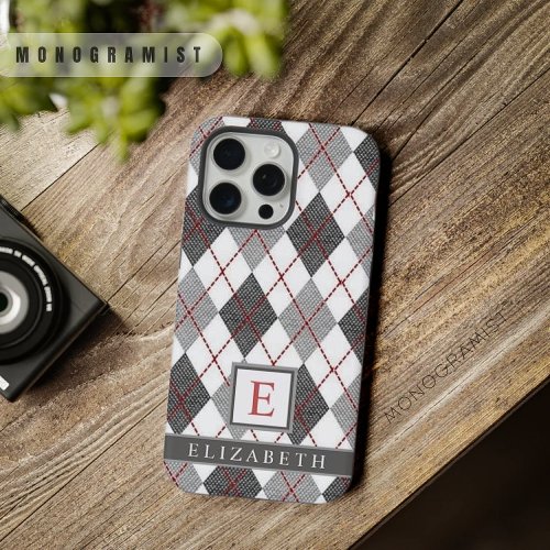 Customizable Grey Black White Red  Argyle Pattern iPhone 15 Pro Max Case