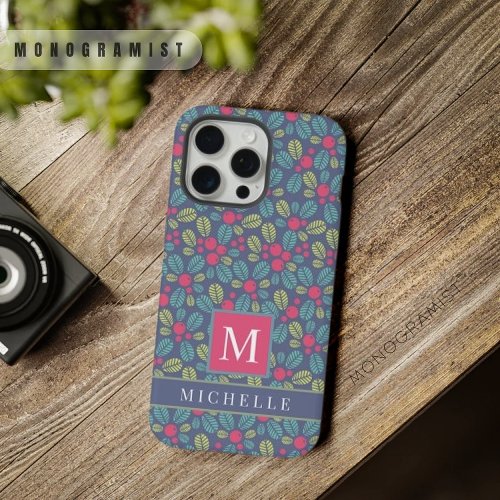 Customizable Grey Blue Floral Pink Green Flowers iPhone 15 Pro Max Case