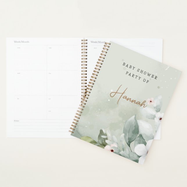 Customizable Grey Floral Baby Shower Gift Planner (Display)