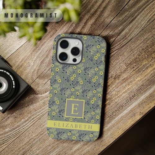 Customizable Grey Green Floral Yellow Flowers iPhone 15 Pro Max Case