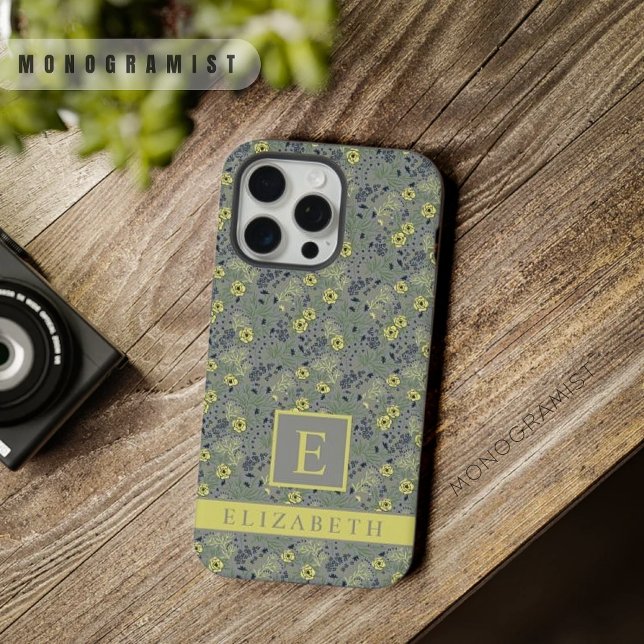 Customizable Grey Green Floral Yellow Flowers iPhone Case (Customizable Grey Green Floral Yellow Flowers iPhone Case)