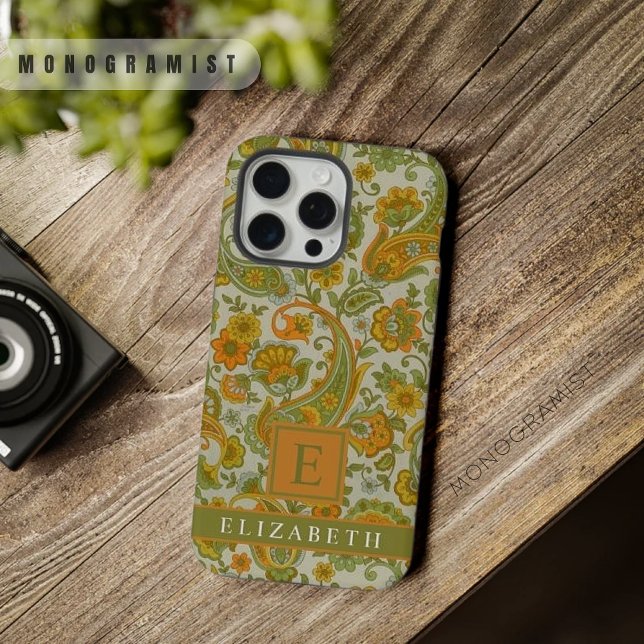 Customizable Grey Green Orange Yellow Paisley iPhone Case (Customizable Grey Green Orange Yellow Paisley iPhone Case)