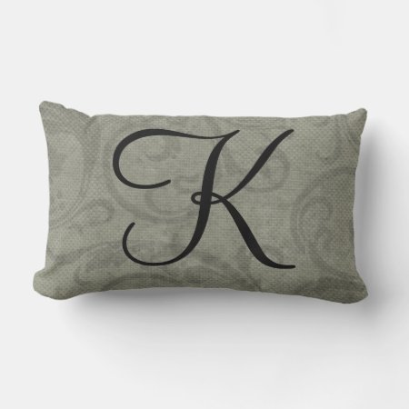 Customizable Grey Initial Monogram Lumbar Pillow