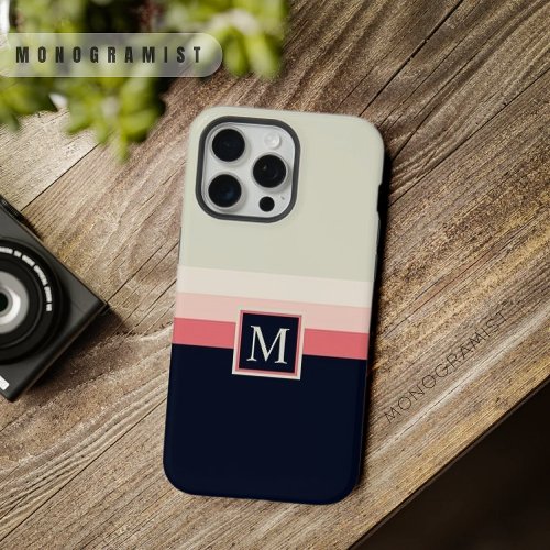 Customizable Grey Pink Peach Dark Blue Color Block iPhone 15 Pro Max Case