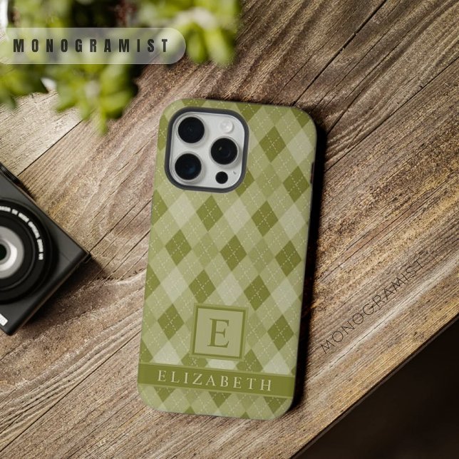 Customizable Grey Sage Olive Green Argyle Pattern iPhone Case (Customizable Grey Sage Olive Green Argyle Pattern iPhone Case)