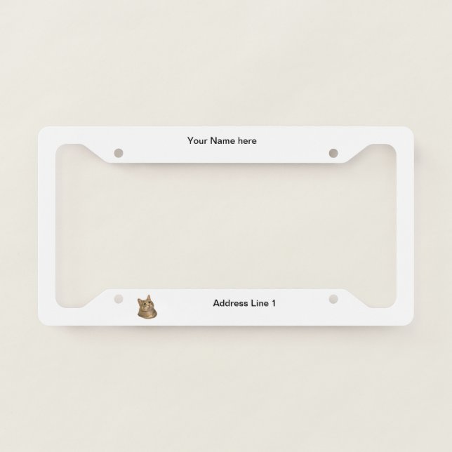 Customizable Grey Tabby Cat License Plate Frame (Front)