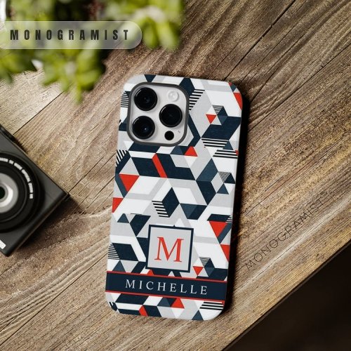 Customizable Grey White Blue Red Geometric  Case_Mate iPhone 14 Pro Max Case