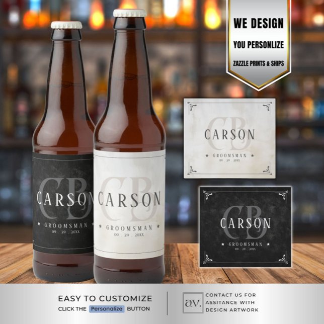 Customizable Groomsmen Gifts Monogram Beer Bottle Label (Creator Uploaded)