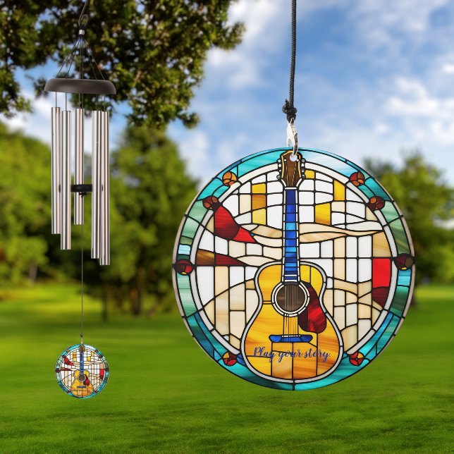 Customizable Guitar Stained Glass Look  Wind Chime (Outdoor)