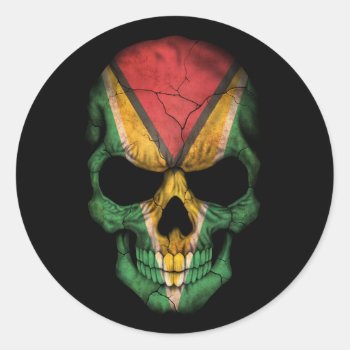 Customizable Guyanese Flag Skull Classic Round Sticker by UniqueFlags at Zazzle
