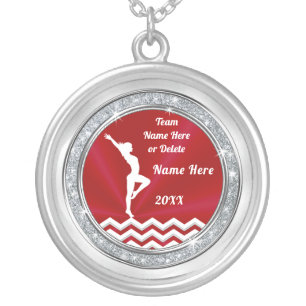 Customizable Gymnastics Pendant, Red White Silver Plated Necklace