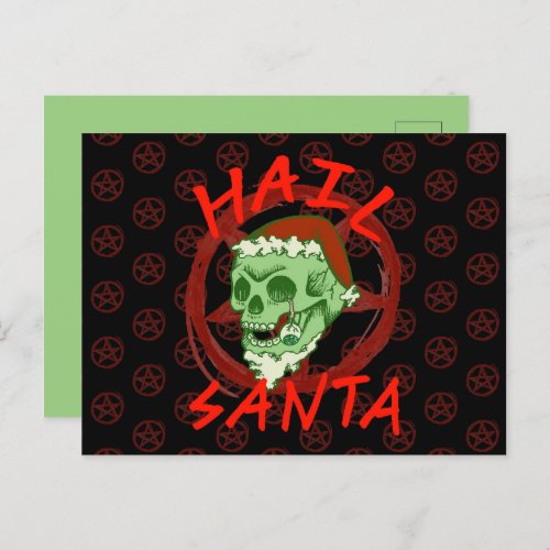Customizable Hail Santa Zombie Halloween Skull Holiday Postcard