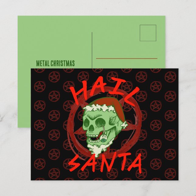 Customizable Hail Santa Zombie Halloween Skull Holiday Postcard (Front/Back)
