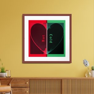 Customizable Half Red Hot and Green Cold Heart Framed Art