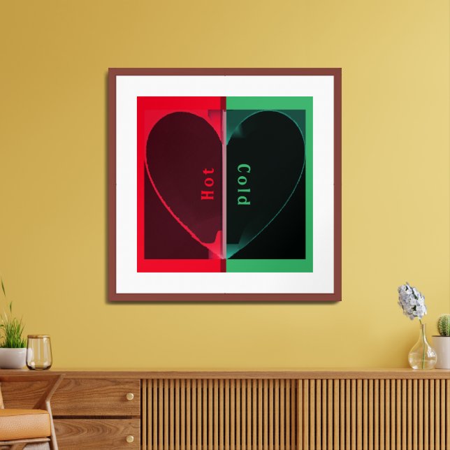 Customizable Half Red Hot and Green Cold Heart Framed Art (Living Room)