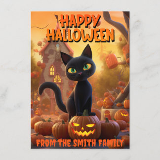 Customizable Halloween Black Cat with Pumpkins Enclosure Card
