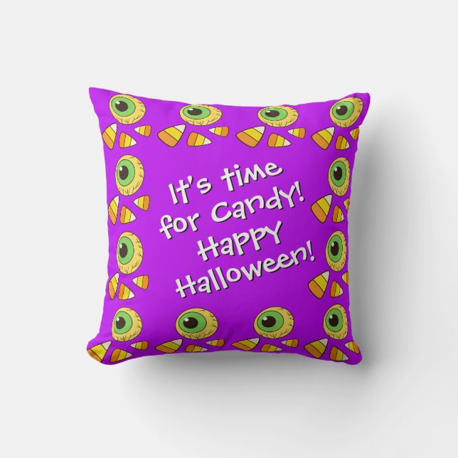 Customizable Halloween Eyeball & Candy Corn Pillow (Front)