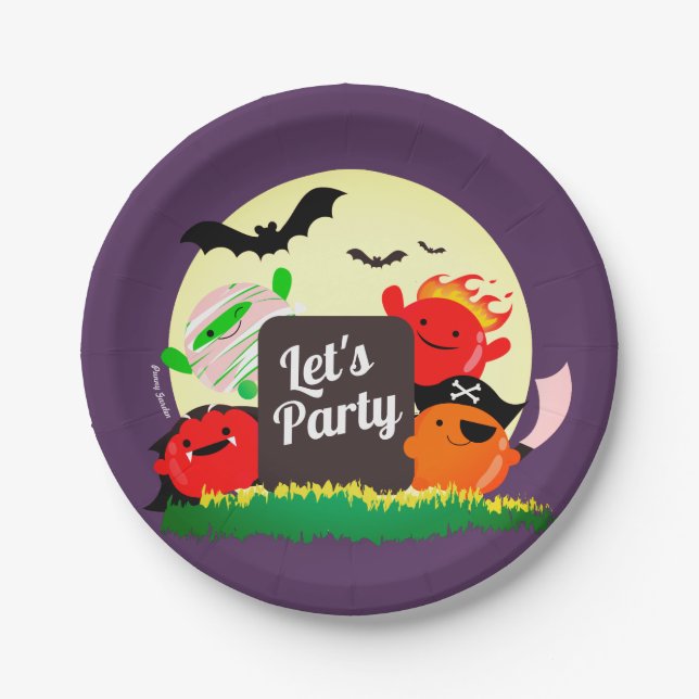 Customizable Halloween - Let's Party Mochis Paper Plates (Front)