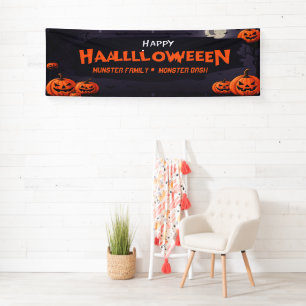 Customizable Halloween Party Banner, Pumpkins Bats Banner