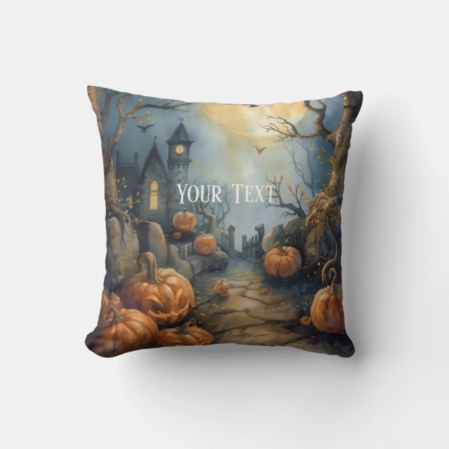 Customizable Halloween Spooky Night Throw Pillow. Pillow (Front)