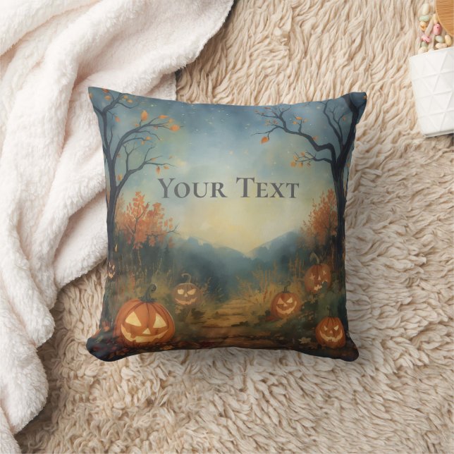 Customizable Halloween Spooky Night Throw Pillow. Throw Pillow (Blanket)