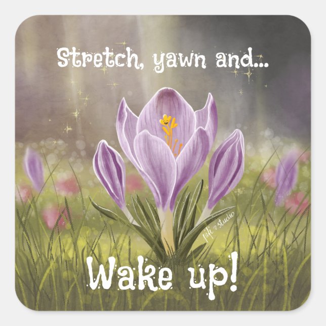 Customizable Hand Drawn Crocus Flowers Square Sticker (Front)