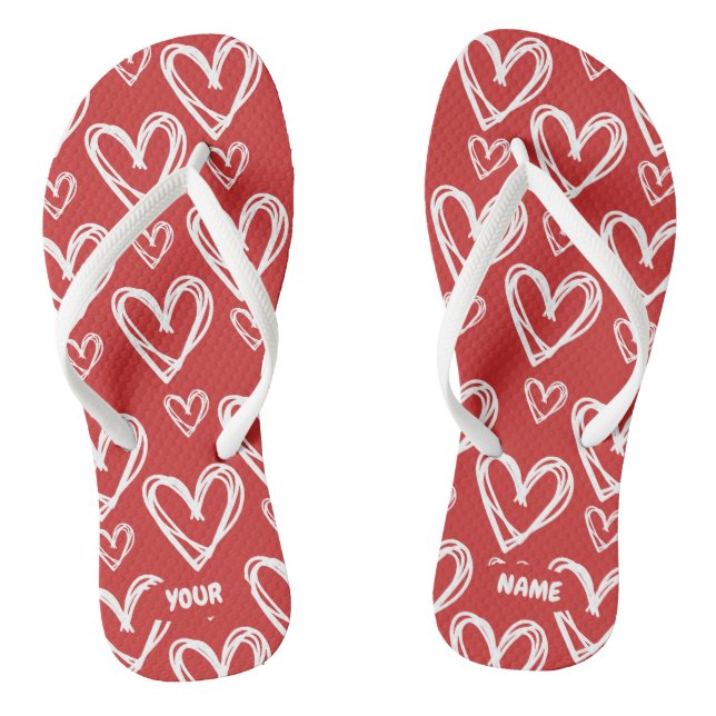 Customizable Hand-Drawn Heart Flip-Flops Flip Flops (Footbed)