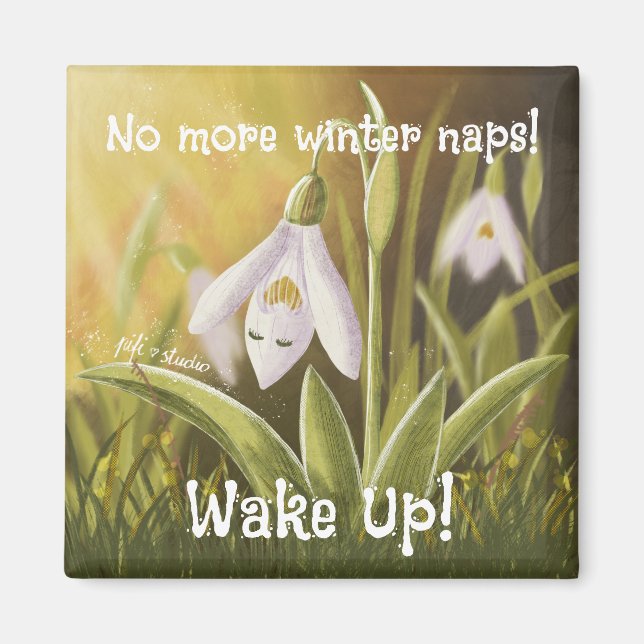 Customizable Hand Drawn Snowdrop Floral Magnet (Front)