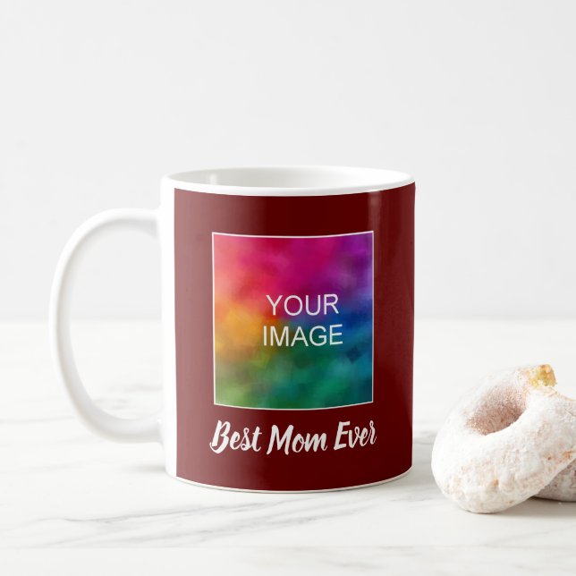 Customizable Hand Script Best Mom Ever Dark Red Coffee Mug (With Donut)