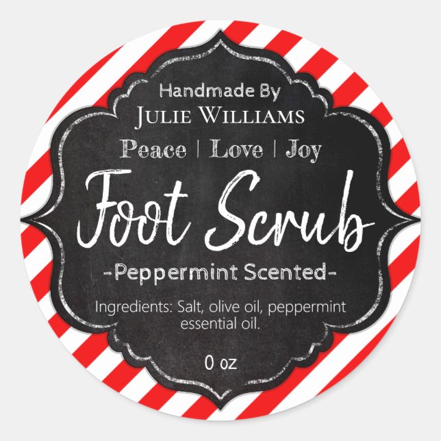 Customizable Handmade Christmas Foot Scrub Label (Front)