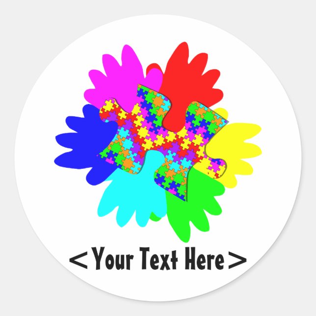 Customizable Hands And Puzzling Puzzle Piece Classic Round Sticker (Front)